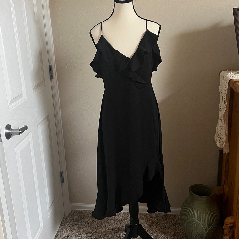 Shinestar Elegant Black Ruffled Dress